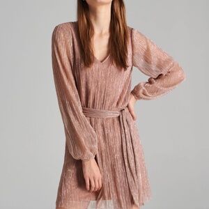 Sinsay Pink Dress with Belt - Size S, V shape neck
